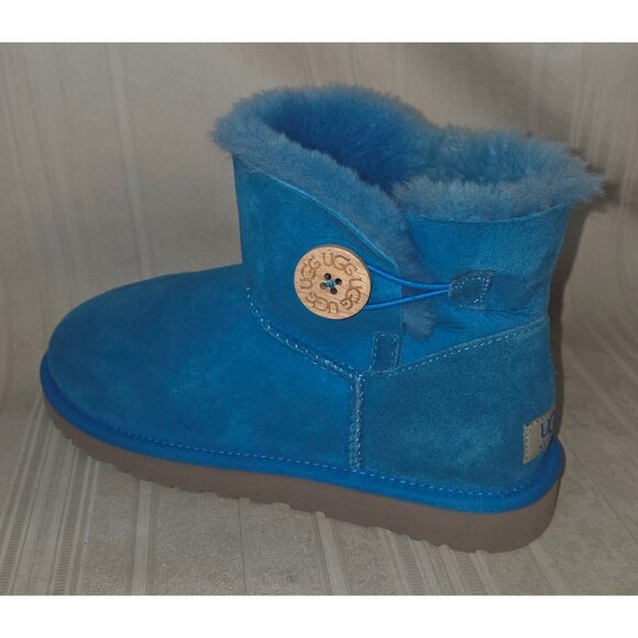 UGG Australia Mini Bailey Button Blue Suede Ankle Boots Women US 8 #3352 - Picture 2 of 12